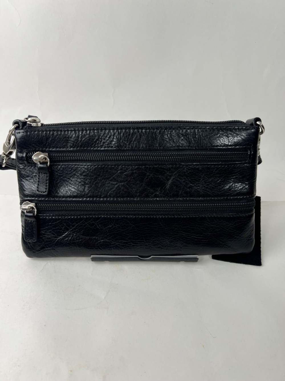 Danier Black Leather Crossbody with Dual Zips